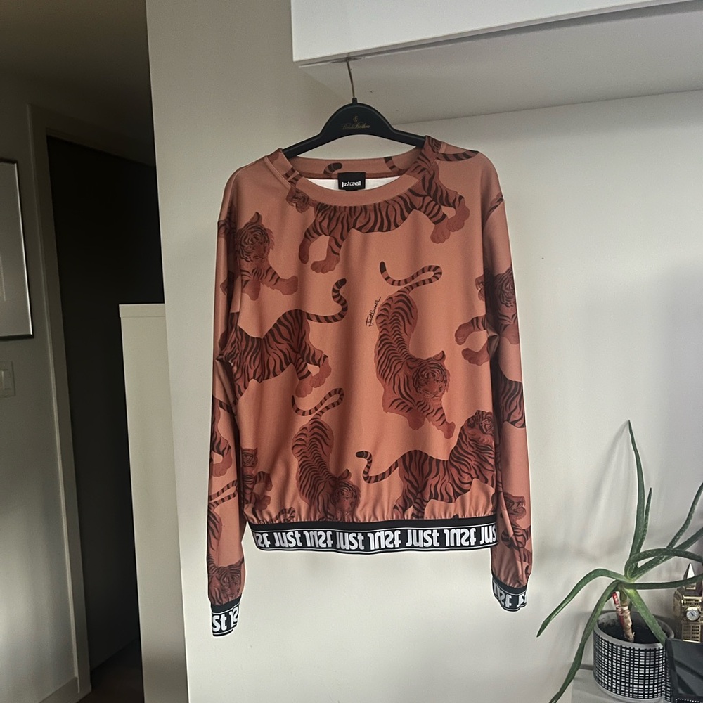 Just Cavalli Brown Tiger Print Blouse Top Sz L